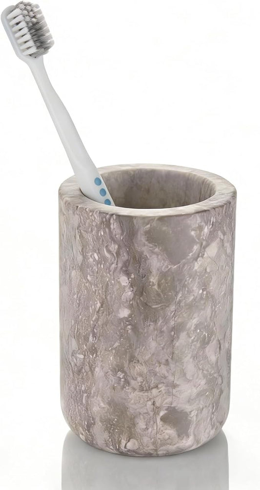 Natural Marble Toothbrush Holder for Bathroom Countertop Toothbrush Makeup Brush Holder for Bathroom,Toothpaste Organizer,Razor Stand,Anti-Slip Rubber Pad (NS043)