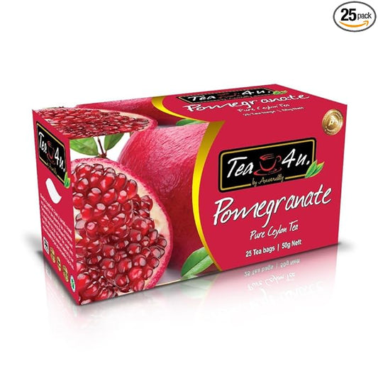 Tea4U Flavored Black Ceylon TeaBags (Pomegranate) - Ideal Quality from Sri Lanka's Finest Leaves and Expertly Blended - 25 Count