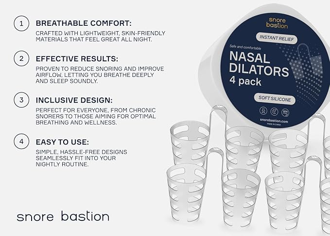 Nasal Dilators for Sleeping - 4 Medium (M) Anti Snoring Nose Vents - Soft Silicone Snore Stopper - Snoring Solution - Nasal Cones to Stop Snoring