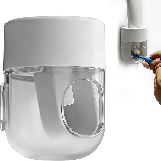 Toothpaste Dispenser, Automatic Squeezer, Multi-Functional No-Drill Wall-Mounted, White