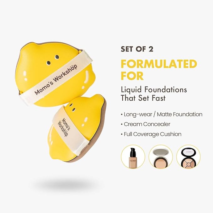 Lemon Makeup Sponge Set,Cosmetic Foundation Sponges, Dual-Textured for Wet/Dry Use, Pointed Tip for Detail Work, Includes 2pcs L+S Size Beauty Puff & Storage Case