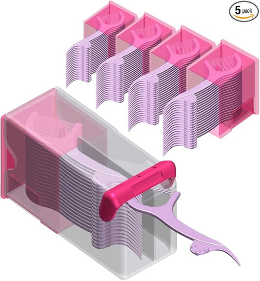 Shaker Dental Floss Picks Travel Case for On-The-Go, Dispenser + Cartridges, Each Cartridge Contains 20 High-Performance Floss Picks (1 Dispenser + 5 Cartridges, Red)
