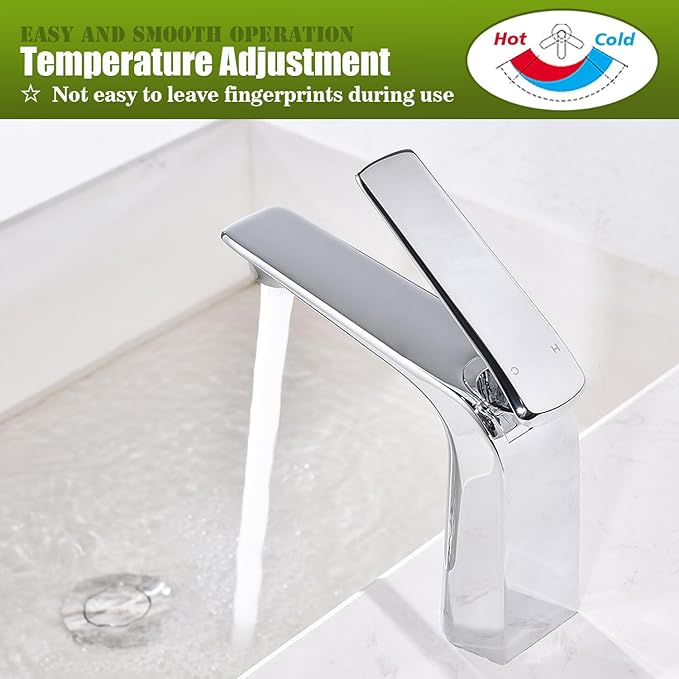 TOCALOCA Bathroom Sink Faucet Chrome Single Handle 1 Hole Vanity Sink Faucet Cold and Hot Water Mixer Tap, Single Lever Lavatory Faucet
