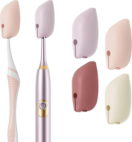 Muslish Silicone Toothbrush Covers, 4 Pack Tooth Brush Cover Cap for Electric & Manual Toothbrush Heads, Portable Toothbrush Protector for Travel, Home (Cream)