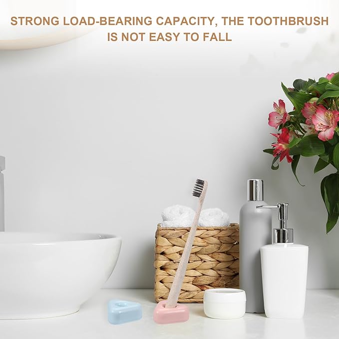 uxcell 2 Pcs Mini Ceramics Toothbrush Holder Stands, Sleek Mini Countertop Toothbrush Triangle Shape Ceramic Holder Stand for Bathroom Vanity Countertops, Blue