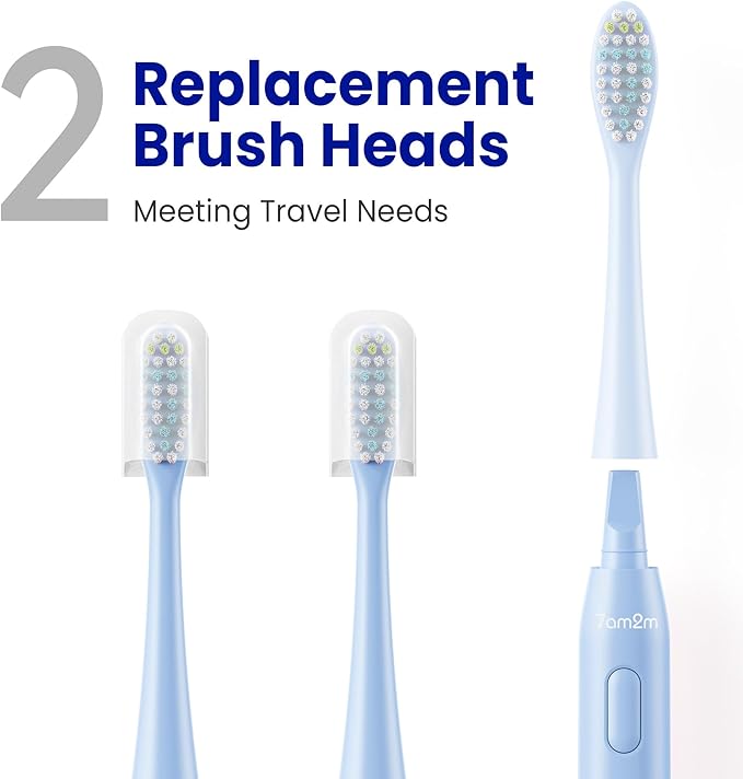 7AM2M Sonic Electric Toothbrush for Adults & Kids, with Travel Case&2 Brush Heads, 1 Charge for 90 Days, Type-C Rechargeable Sonic Toothbrush, Compact Design for Daily/Travel Use - Sky