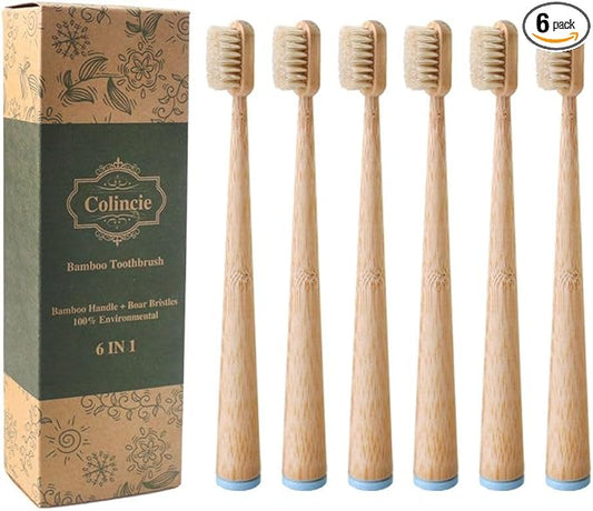 Colincie Boar Bristle Hair Bamboo Toothbrush Manual Toothbrush None Plastic&Nylon 6 Pieces (6)