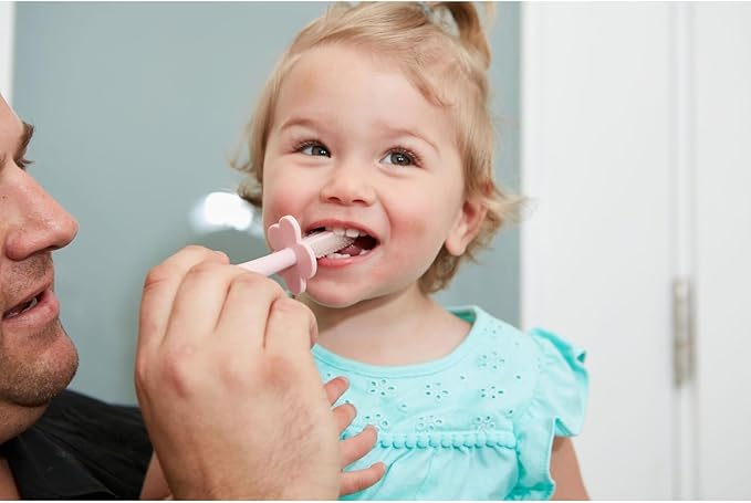 grabease Double-Sided Finger Toothbrush - Promotes Independent Brushing & Toddler Toothbrush - Recyclable Silicone Baby Brush - Finger Brush for Gum Massage - 12 Months & Up, Blush, Pack of 1
