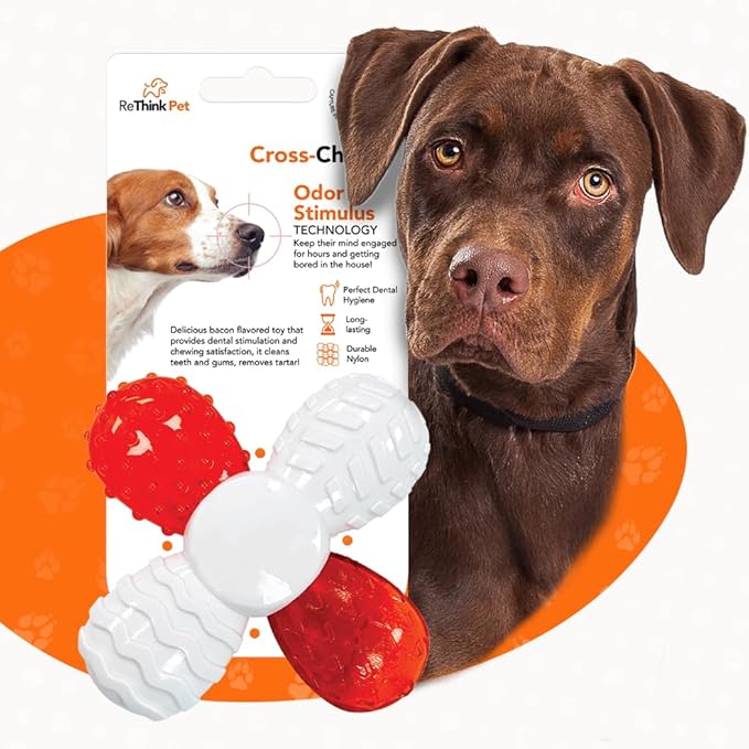 Cross Chew Toy for Dogs, Bacon Scented Tough Dog Toys, Long-Lasting and Durable Teething Toys, Chew and Squeeze Odor Stimulating Dog Chew Toys