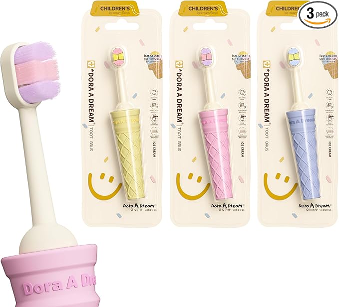 Kids Toothbrush with Wide Non-Slip Grip - 3 Pack Extra Soft Bristles, Multi-Colored & Fun for Beginner Cleaning, Ergonomic, BPA & Cruelty-Free (Age 3+)