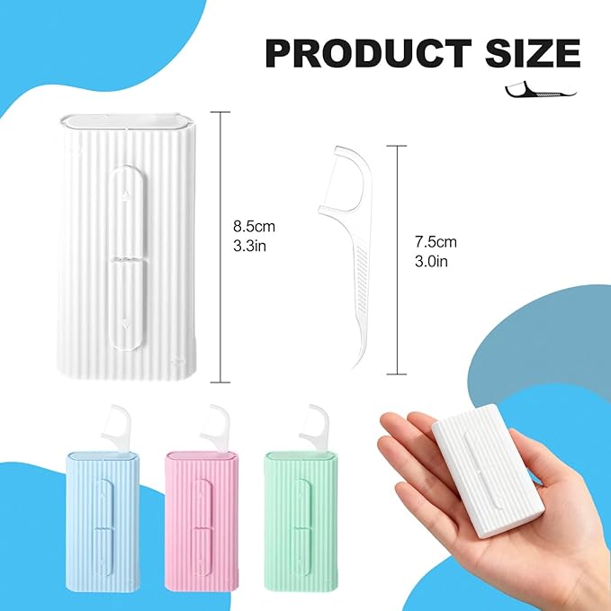 3 Bags of Dental Floss Picks & Dental Floss Case: Pop-Up Floss Pick Dispenser and Refill Bags, Portable Travel Organizer Case & Bulk Dental Floss Picks for Home and Travel Teeth Cleaning, Blue