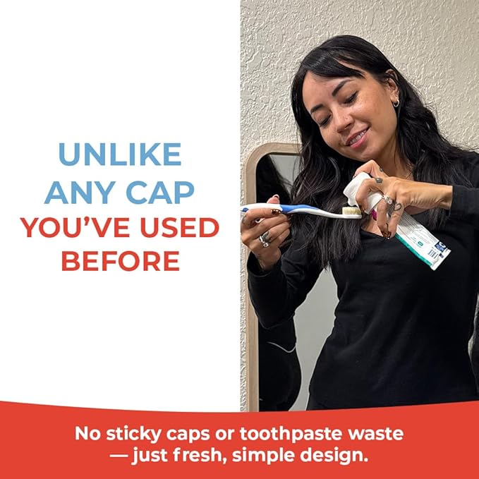 SqueezMe EasyPump Toothpaste Dispenser Cap - Self Closing Silicone Toothpaste Cap for Kids & Adults - No-Mess, Standing Design - Universal Fit for Tubes Up to 230g - Push-On, No-Twist Easy Install