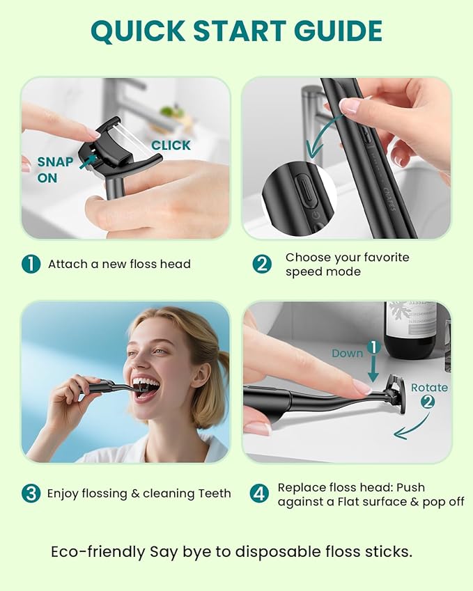 Electric Flosser for Teeth for Adults with 54 Refill Heads +5 Speeds, Water Flosser Alternative, Easy Glide Flossing for Sensitive Gum, Rechargeable Oral Kit, 5X Cleaning, Portable Dental Floss Picks