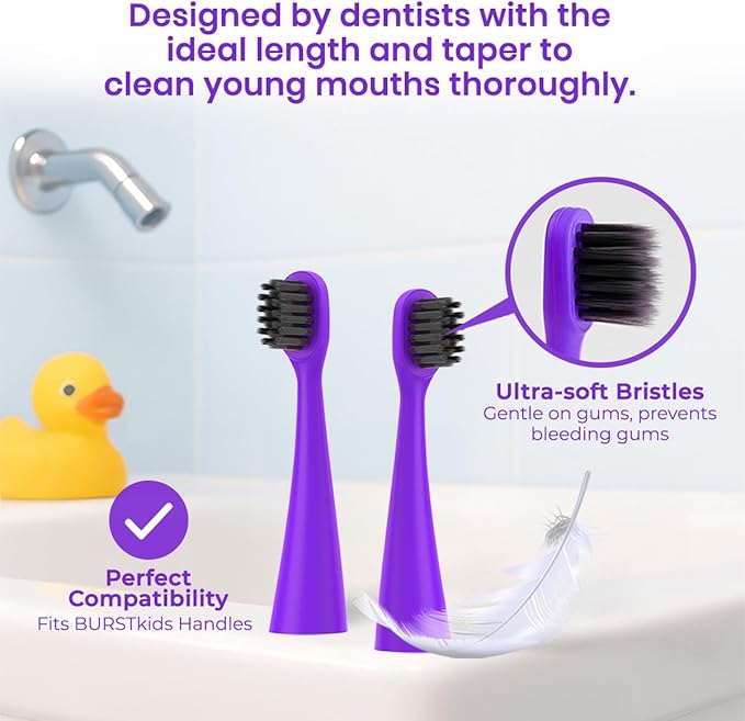 6 Pack Toothbrush Replacement Heads Compatible with Burst Kids Electric Toothbrush, Burst Kids Replacement Heads with Ultra-Soft Bristles, Dust Cover Caps, Perfectly Compatible (Purple)