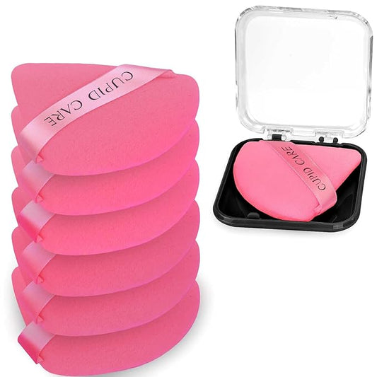 6 Pcs Triangle Powder Puff with 2 Travel Cases, Setting Powder Puffs for Face Powder and Foundation, Velour Makeup Puff for Loose Powder Body Powder, Skin-Friendly, Beauty Makeup Tools-Red