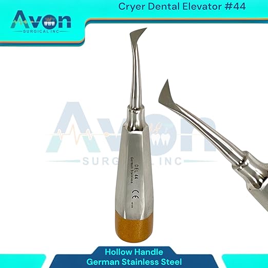 Root and Tooth Extraction Dental Cryer Elevator Pick, Sharp Angled Tip, Color-Coded Handle Ends | Autoclave-Safe German Stainless Steel Dental Instruments (1, #44 Cryer - Gold End)