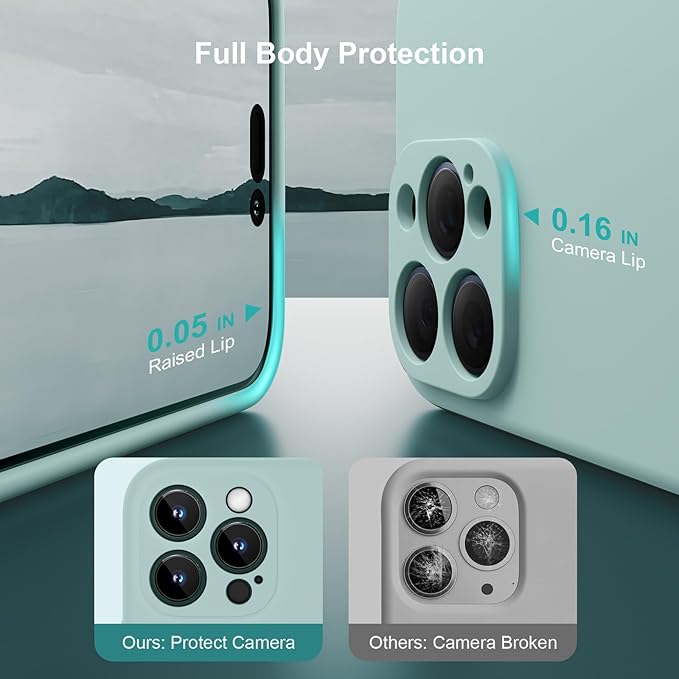 Magnetic for iPhone 15 Pro Case, Compatible with MagSafe, with 9H Nano Screen Protectors, Full Camera Protection, Silicone Shockproof Microfiber Lining Phone Case 6.1", Mint Green