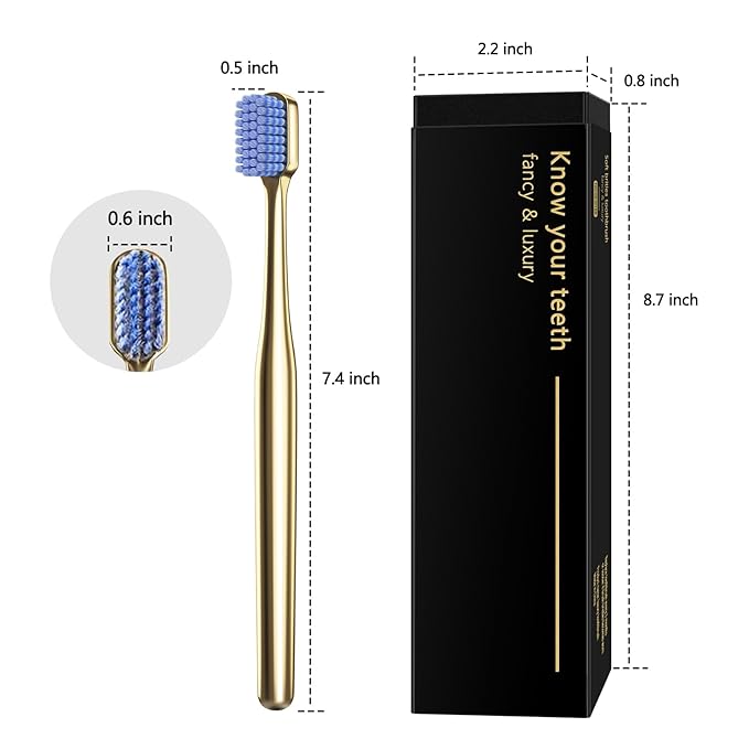 Z-VAPRESS Luxury Gold Color Toothbrush with Super Soft Charcoal Bristles - Good Gift for Home, Guests and Travel