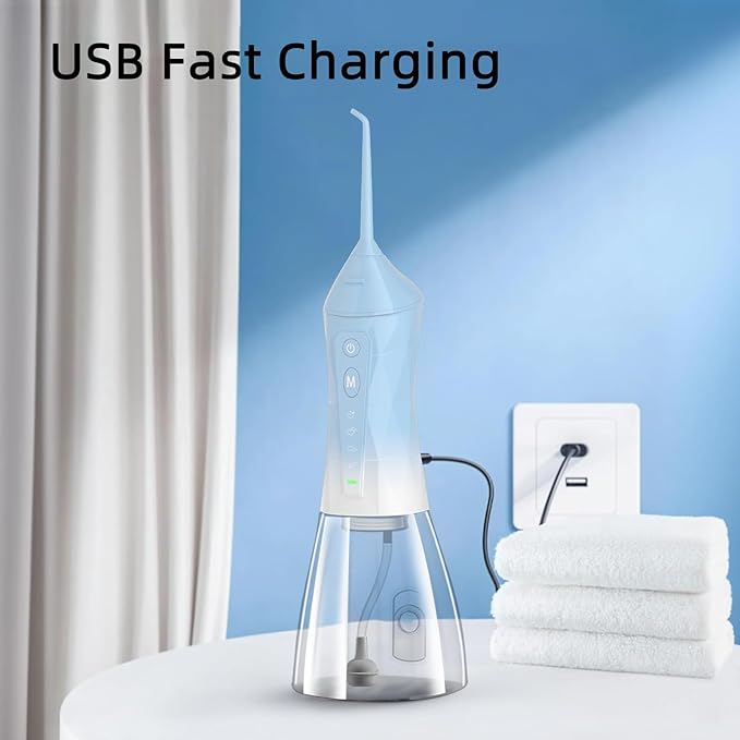 Water Dental Flosser Teeth Pick: Portable Cordless Oral Irrigator 320ML Rechargeable Travel Irrigation Cleaner with 5 Flossing Tips, IPX7 Waterproof Electric Flossing Machine for Teeth Cleaning