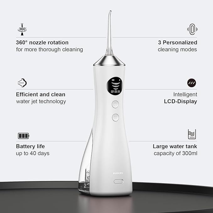 Water Dental Flosser for Teeth, Portable Cordless Water Flosser with 300ML Rechargeable with Type-C, IPX7 Waterproof Water Flossers for Adults with 3 Intensity Modes and 3 Flossing Tips
