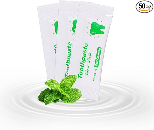 Too Small Bulk Travel Size Toothpaste Pack of 50,0.105 oz Extra Small Toothpaste Travel Size Bulk Mint Mini Disposable Toothpaste for Hotel,Guests,Homeless,Charity(Only Good for Single Use)