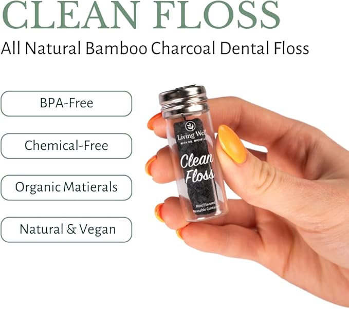 Living Well with Dr. Michelle Bamboo Toothbrush, Floss, and Copper Tongue Scraper Set