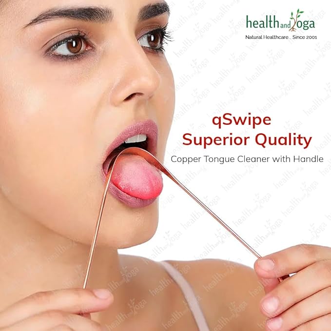 HealthAndYoga™ qSwipe Copper Tongue Cleaner Scraper - Hygienic, Non-Synthetic Grip – Tongue Brush Cleaner (Copper - 1-Pack)