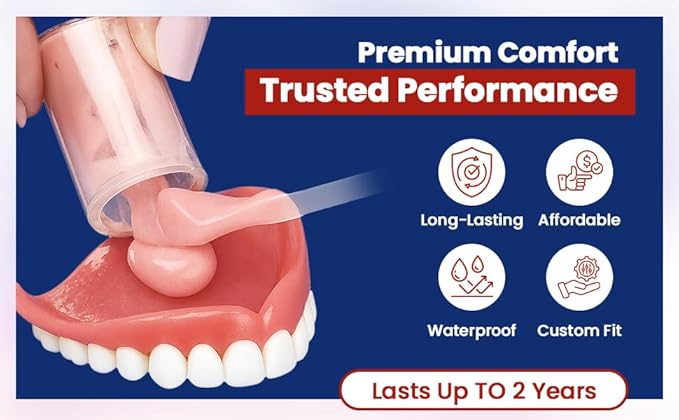 Perma Soft Denture Reliner Kit - Relines 2 Denture Plates - Semi Soft DIY Denture Liner for Upper and Lower