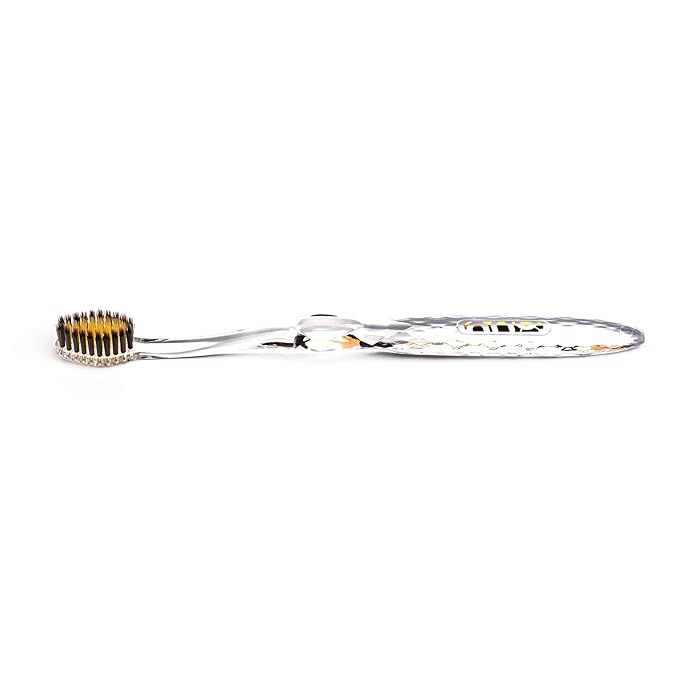 Nano-b Manual Toothbrush for Adults with Sensitive Gums, Gold & Charcoal Soft/Medium Bristles, Travel Case, Crystal
