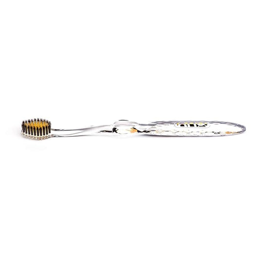 Nano-b Manual Toothbrush for Adults with Sensitive Gums, Gold & Charcoal Soft/Medium Bristles, Travel Case, Crystal
