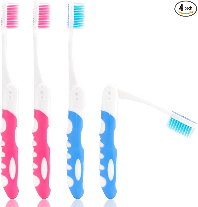 Travel Toothbrush, 4PCS Portable Travel Toothbrush Set,Mini Tooth Brush Built in Cover Soft Travels Size Folding Toothbrushs Individually Wrapped ToothBrushes for Adults Kids Hiking Camping Traveling