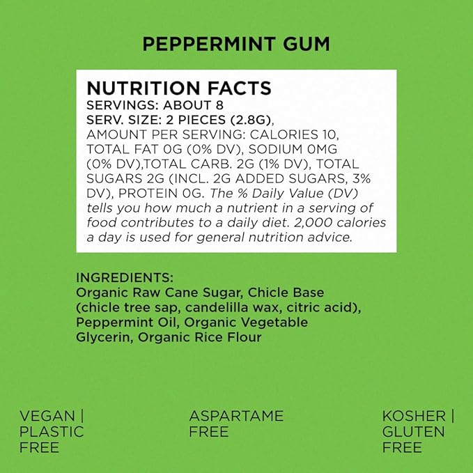 SIMPLY Gum Peppermint, Plastic-Free Natural Chewing Gum, 12 Pack (180 Pieces) | Vegan, Kosher, Non GMO, Aspartame Free and Sorbitol Free