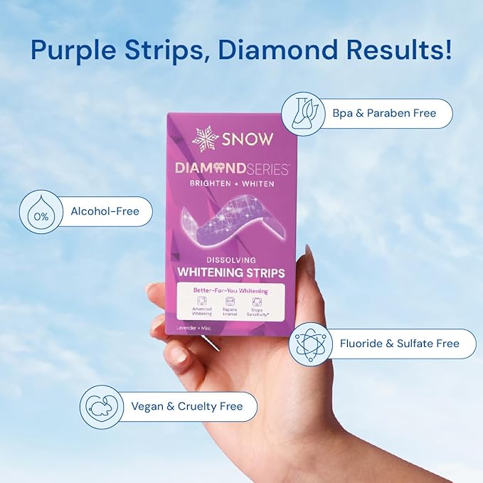 Snow Diamond Series Purple Whitening Strips - Dissolving Teeth Whitening Strips for Sensitive Teeth, Instant Brightening with Hydroxyapatite, Color-Correcting Purple Formula, 14 Count
