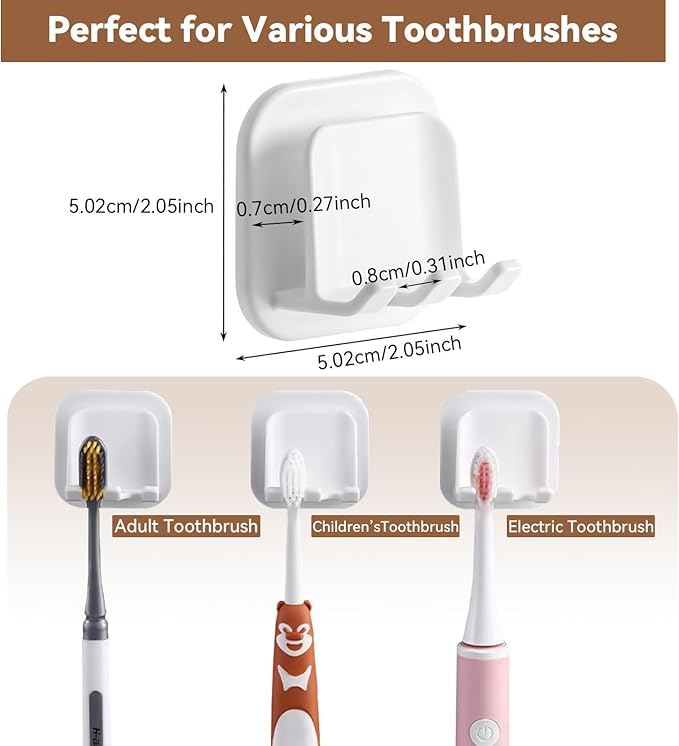 ZDZBLX Toothbrush Holders for Bathrooms, Razor Holder for Shower, Self Adhesive Tooth Brushing Holder Wall Mounted, Toothbrush Organizer for Shower Hanging Towel, Waterproof Hook for Bathroom, 2Pcs