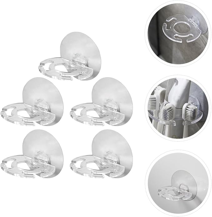 Garneck 5pcs Wall Mounted Toothbrush Organizer Suction Cup Toothbrush Holder Rack for Bathroom Storage Space Saving Dental Rack