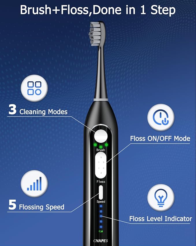 Electric Toothbrush with Water Flosser 3-in-1 Combo, Professional Sonic Toothbrush for Adults, 3 Brush Modes+5 Floss Speeds, Rechargable, 2.0 Flossing Toothbrush for Oral Care, Portable Travel Case