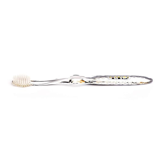 Nano-b Manual Toothbrush for Adults with Sensitive Gums, Silver Soft/Medium Bristles, Travel Case, Crystal
