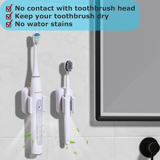 4PCS Toothbrush Holder Wall Mounted, Self Adhesive Electric Toothbrush Organizer for Bathroom, Waterproof Multi-Function Holder for Dorm, Cabinet(White)