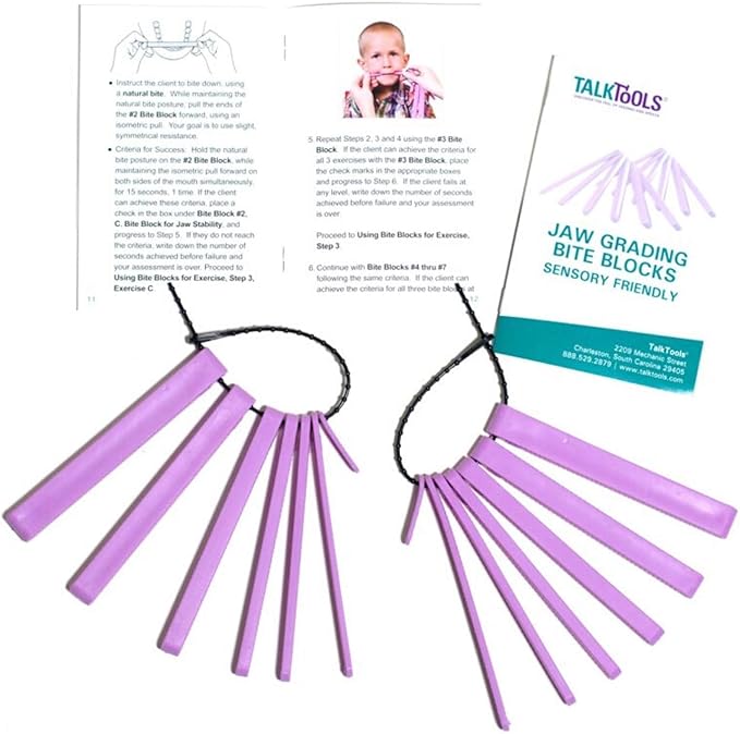 TalkTools Dental Bite Blocks Kit - Jaw Grading for Optimal Oral Motor Skills Development | Suitable for Kids and Adults Seeking Enhanced Jaw Stability and Control - Purple (2 Pack)