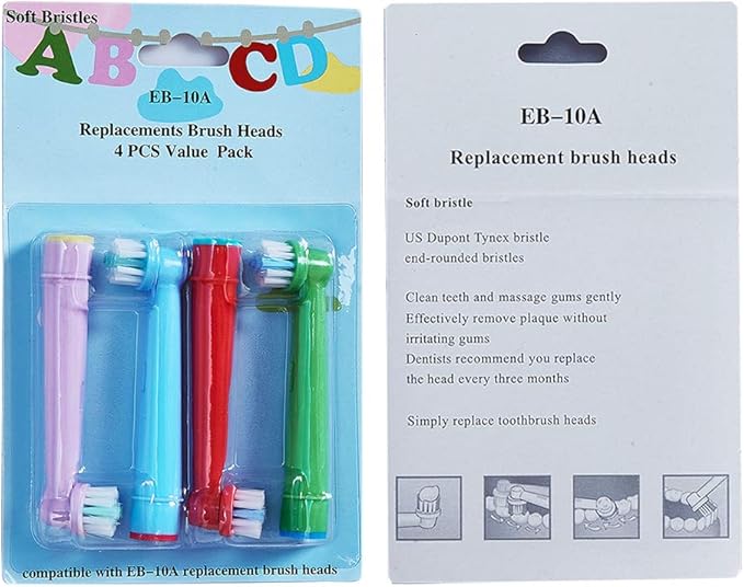 Kids Toothbrush Replacement Heads for Oral-B, Extra-Soft Bristles, Fits Both Electric and Battery for Oral-B Braun Brushes, Except Vitality Sonic, CrossActino Power, Sonic Complete, Pulsonics, EB-10A