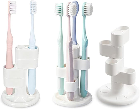 3 Pack 360° Rotating Toothbrush Holder for Bathroom, 4-Slot Toothbrush Storage Organizer with Non-Slip Base, Compact Toothbrush Bathroom Countertop Holder for Family Tooth Brushes, White