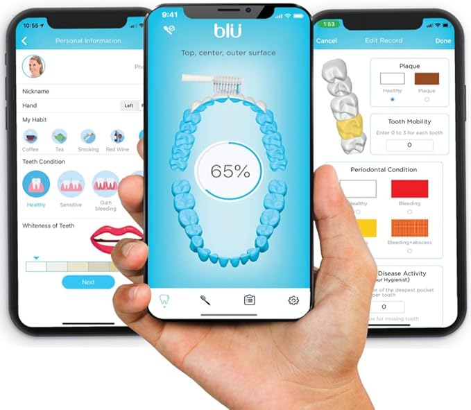 Blu Smart Electric Toothbrush, Sonic Power Toothbrush with Interactive Live Tracking App for Adults (Black)