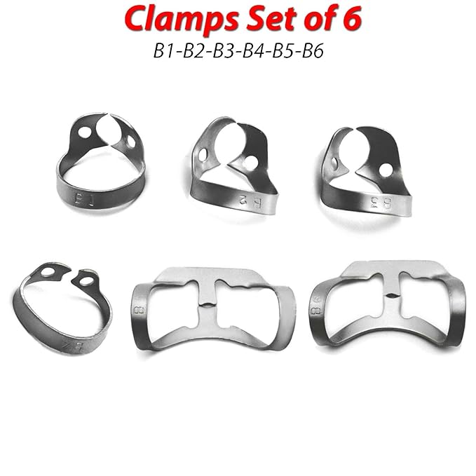 MEDSPO Professional Dental Rubber Dam Clamps | Endodontic Hygenic Brinker Universal Retractors| Tissue Gingival Lower Molars | Restorative Instruments Tools CE (Set of 6 Clamps - B1 to B6)