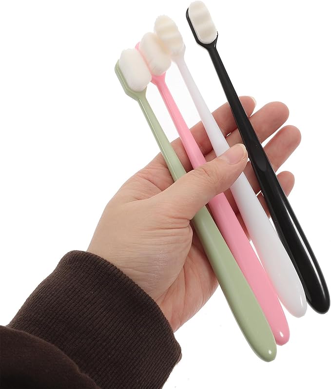 Sewroro 4pcs Soft Bristle Manual Toothbrushes for Adults, Small Travel Toothbrush Set with Ultra-fine Bristles, Foldable Design for Camping and Daily Oral Care