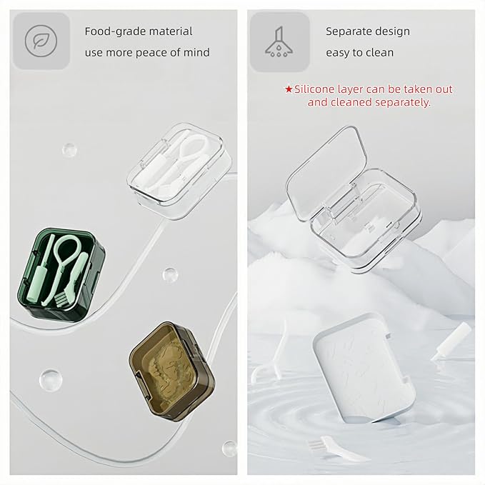 Retainer and Aligner Case - Double Layer with Double Sided Opening Lid, Mouthguard & Night Guard Storage Cleaning Case, with Removal Tool, Brush and Chewer (White)