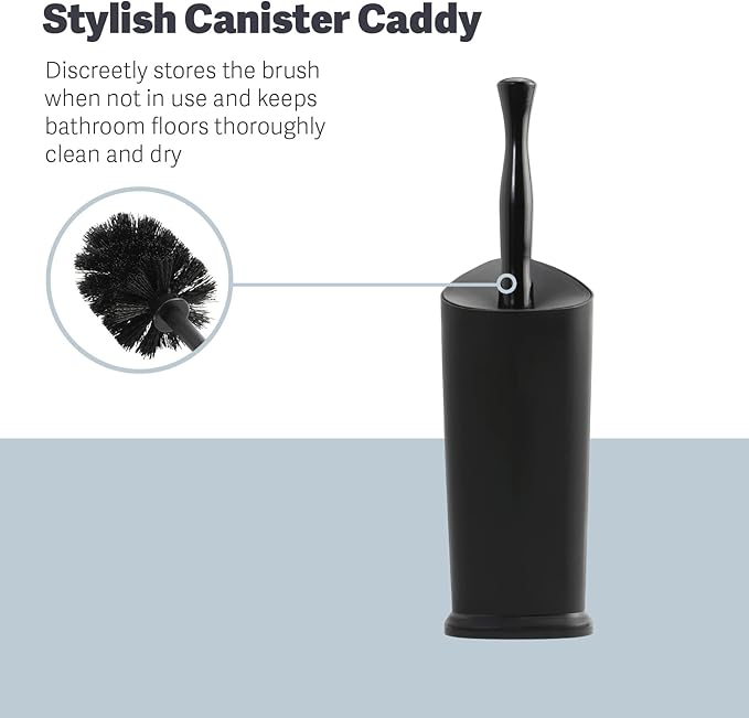 Casabella Toilet Bowl Brush with Canister Storage Caddy and Splashgaurd, Black