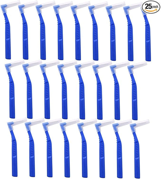 Angzhili 25 Pcs Interdental Angle Brushes,Reusable Dental Cleaners,Oral Dental Hygiene Brush,Dental Toothpick Floss for Braces,Tooth Cleaning Tool (Blue)