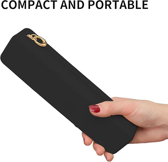 Nuomeisi Silicone Makeup Brush Holder, Portable Travel Essentials, Stand-up Cosmetic Bag Case, Toiletry Organizer with Upgraded Zipper Closure- Ideal for Daily Use and Travel (Black)