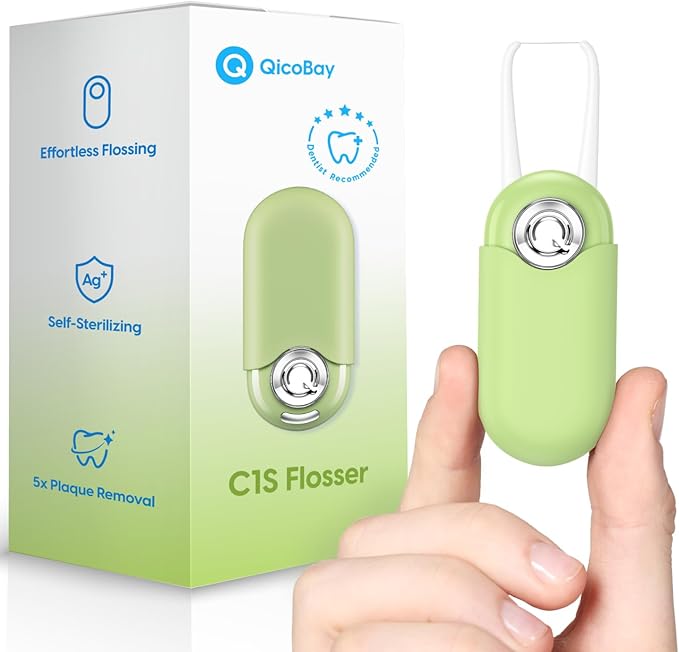 C1S Reusable Flosser Set, Auto-Restringing Flosser with Replaceable Floss Capsule, Multi-Hygiene, Portable Travel Floss, Recyclable Zero Waste, Unflavored (Reef Green)