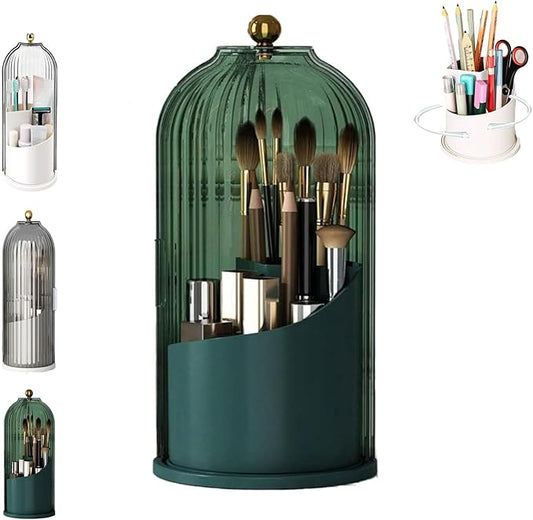 Concealed Toothbrush Holder, Makeup Brush Holder Organizer With Lid,360 Rotating Clear Dustproof Waterproof 3 Slots Bathroom Countertop Organizer,For Container Toothpaste And Toothbrush Holder (Green)